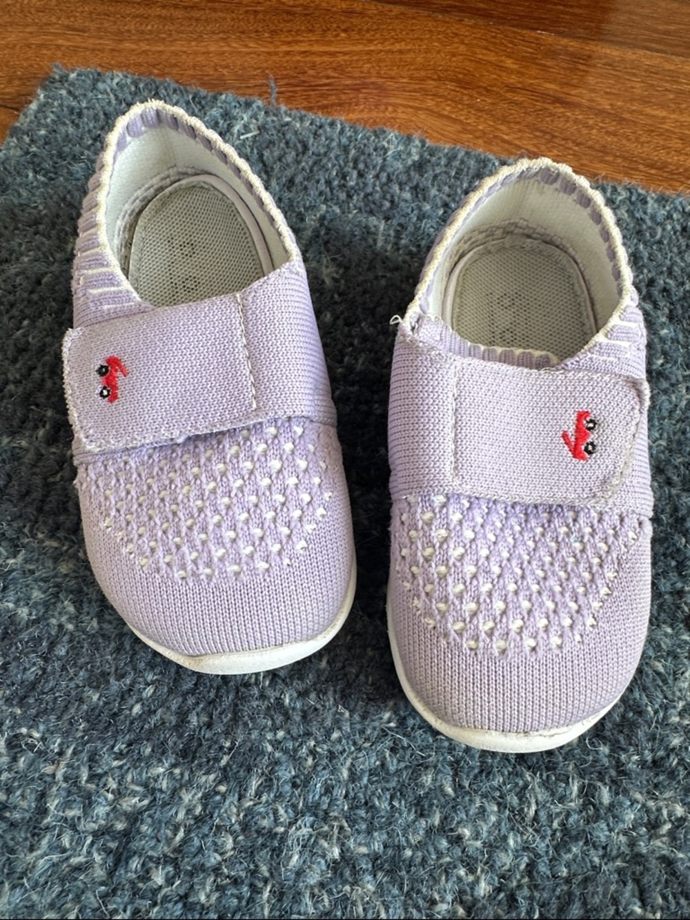 See Kai Run Size 7 Kids Lavender Slip-On Knit Shoes with Velcro Strap